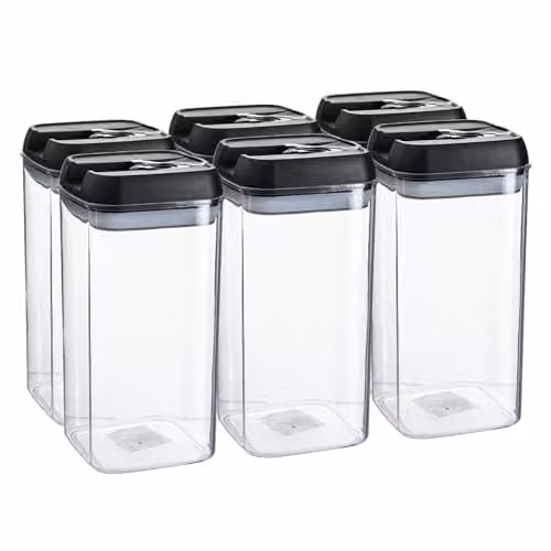 Argon Tableware Airtight Food Storage Containers with Flip Lock Lids, 1.2 l, Black, Set of 6 – 1