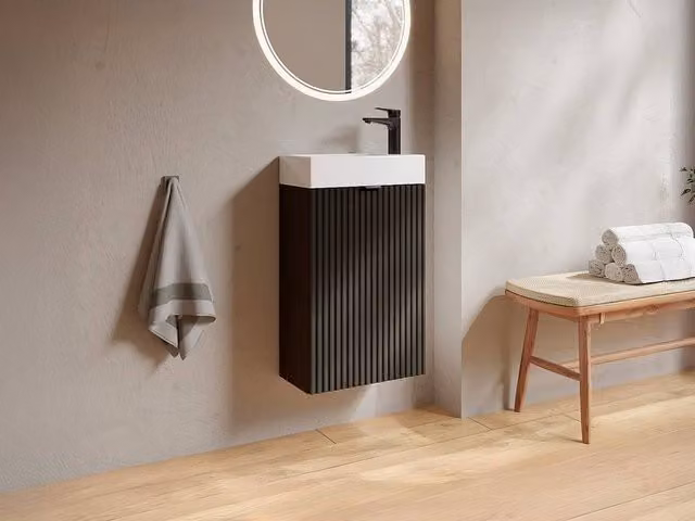 Vente-unique Striped Cloakroom Vanity Unit with Reversible Black and White Doors, H: 60 cm, W: 16 cm, D: 22 cm