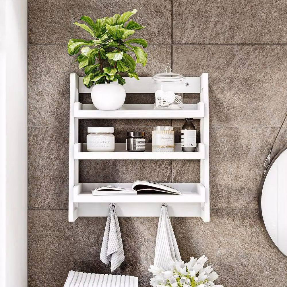 Home Discount Hayle Small Wall Mounted Hanging Rack Bathroom Furniture in White – 3