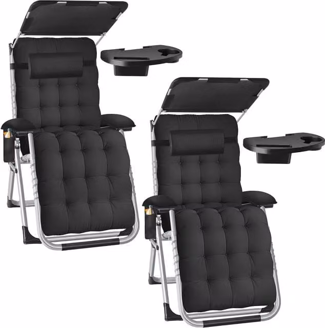 tectake Cirrus 2 Seater Sun Lounger in Black with Sun Canopy and Adjustable Headrest – 1