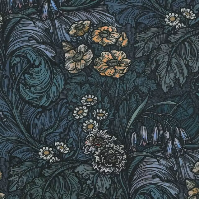 HOUSE Llewelyn-Bowen Hedgerovia Printed Velvet Fabric in Verdigris Green and Blue