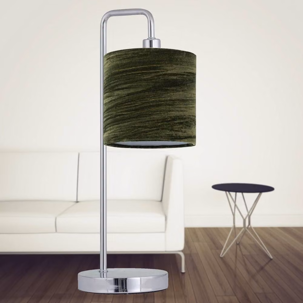 First Choice Lighting Set of 2 Chrome Arched Table Lamps with Green Fabric Shades – 3