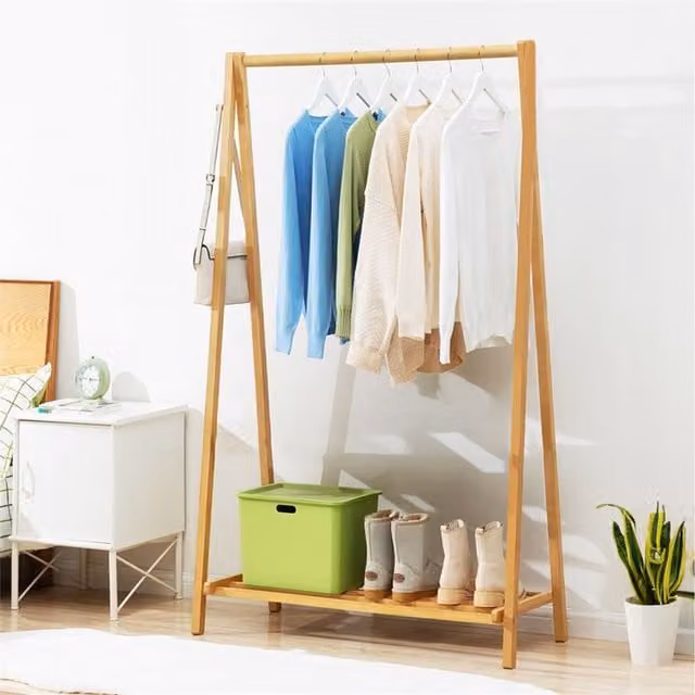 Komore Scandinavian A-Frame Wood Plant Stand in Brown