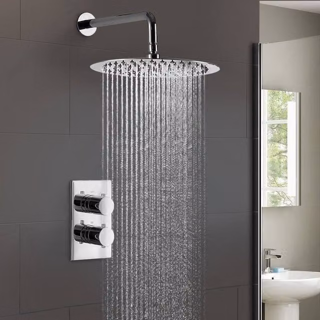 Nes Home Lily Slim Concealed Thermostatic Shower Mixer and Overhead Set in Silver