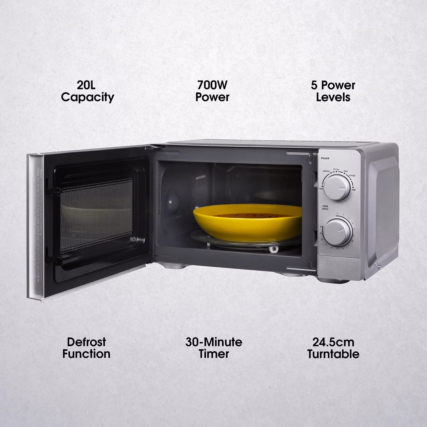 Abode AMM2005B 20 Litre 700W Manual Solo Microwave in Silver – 3