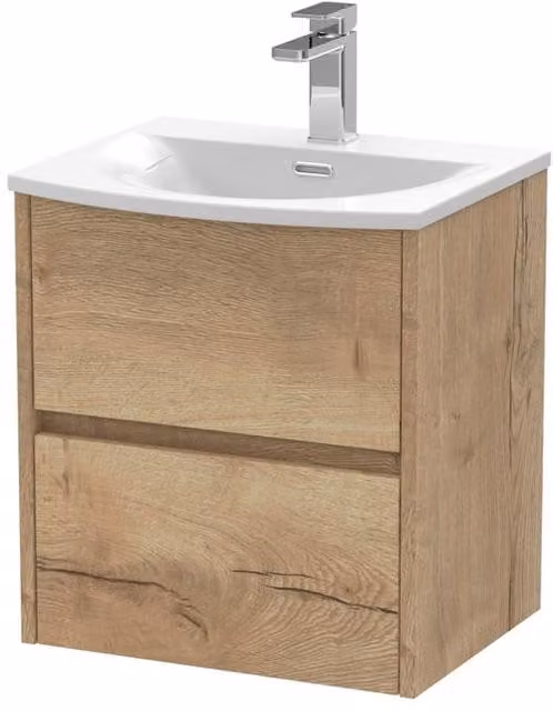 Balterley Chartley 2 Drawer Wall Hung Vanity Basin Unit in Autumn Oak Brown, Width: 50 cm