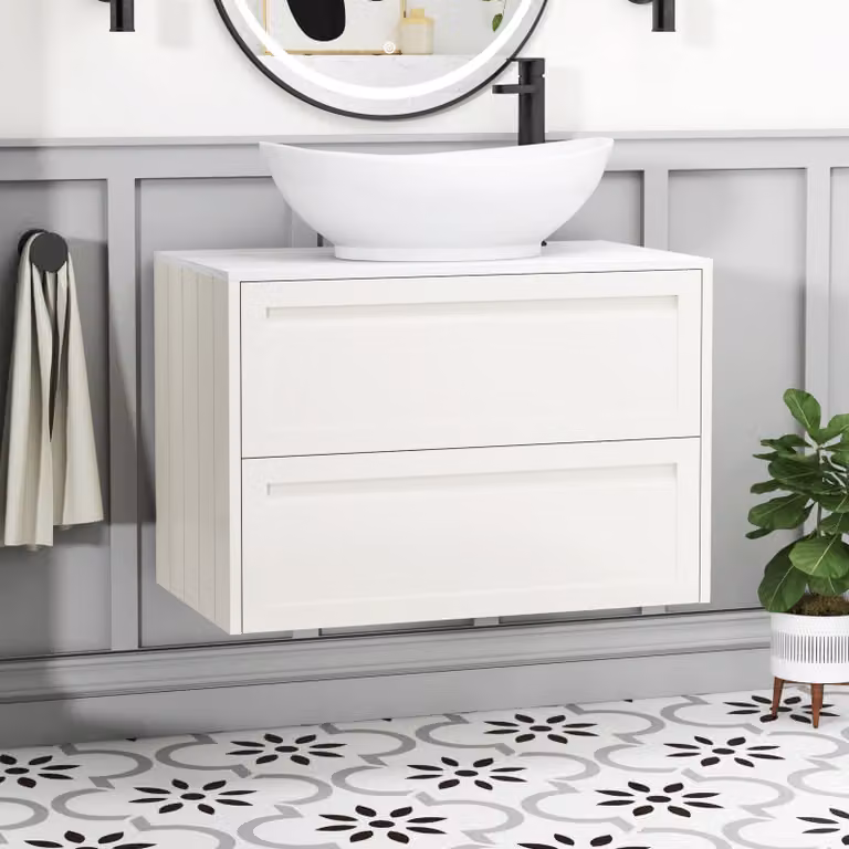 Royal Bathrooms Elmore Classic White Wall Hung 2 Drawer Vanity Unit with Amaze Basin, Width: 80 cm