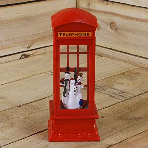 Premier Christmas Telephone Box Water Spinner with Snowman Scene in Red, Height: 26.5 cm – 2