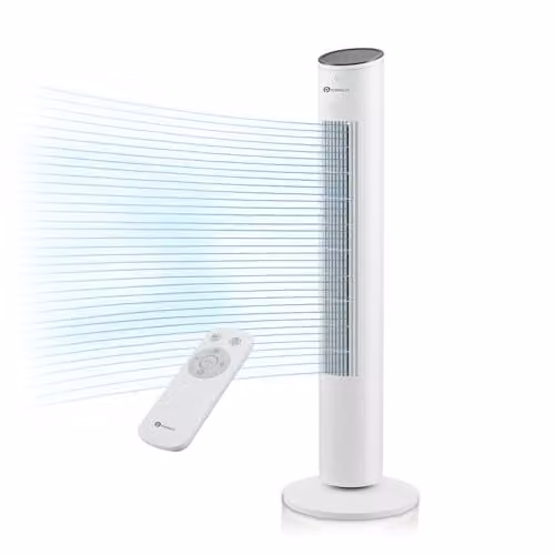 PureMate 43-Inch Oscillating Tower Fan with Remote Control, Timer and Sleep Mode, White