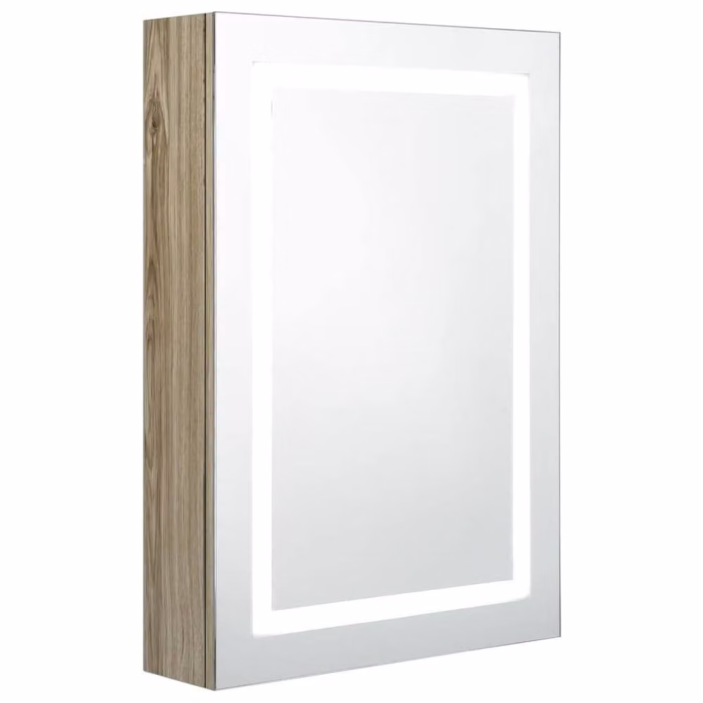 Berkfield Home LED Bathroom Mirror Cabinet in Oak Brown, W/D/H: 50 x 13 x 70 cm – 2