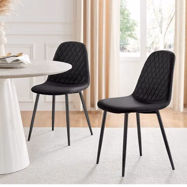 FurnitureboxUK Set of 2 Corona Faux Leather Dining Chairs with Black Metal Legs - Black – 1