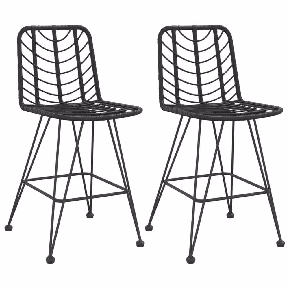 Berkfield Home Set of 2 Modern Black PE Rattan and Steel Bar Stools, W/D/H: 45 x 56 x 103.5 cm – 2