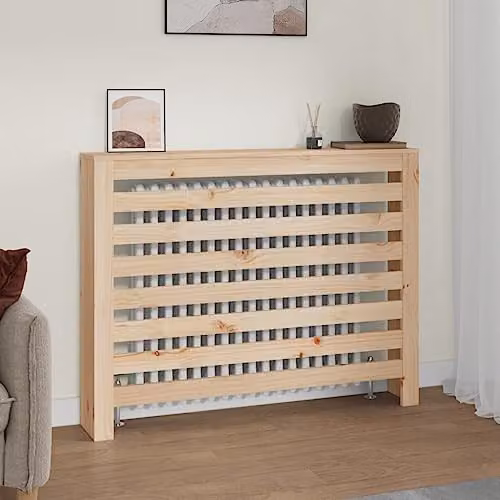 vidaXL Radiator Cover in Beige Solid Wood Pine, W: 108.5 cm, D: 19 cm, H: 84 cm – 2
