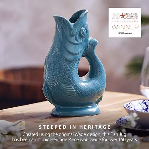 Wade Ceramic Fish Jug in Green, White and Petrol, 0.6 l – 3