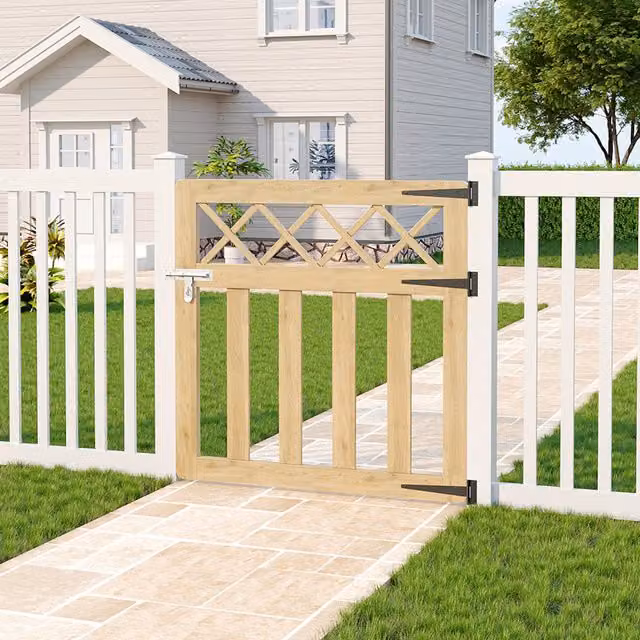 Darphe Wooden Swing Garden Gate with Top Trellis in Yellow, Width: 90 cm