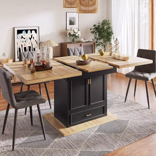 Merax Extendable Telescopic Rectangular Dining Table with Base Drawer Storage in Black – 1