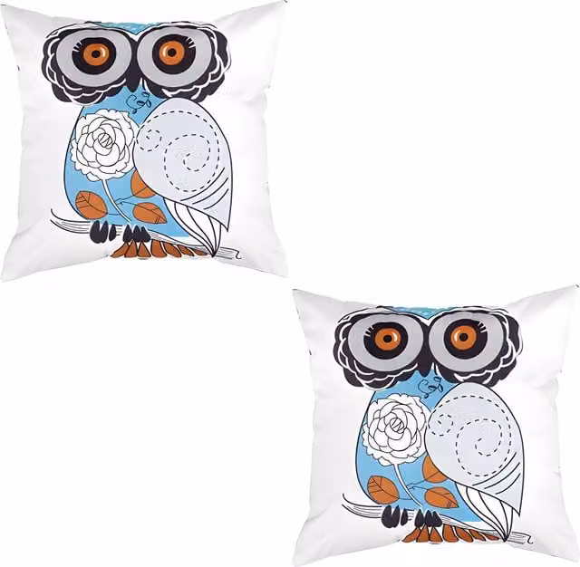 Gardenista Owl Printed Outdoor Scatter Cushion Set of 2, White Polyester