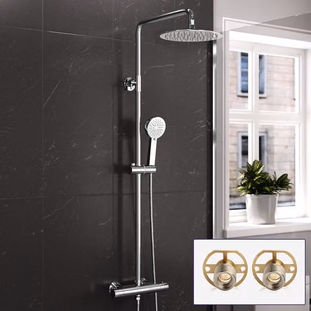 Nes Home Modern Round Exposed 2 Way Thermostatic Mixer Shower Set in Silver – 1