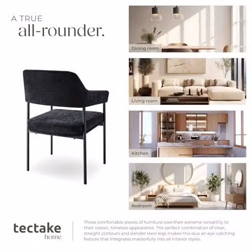 tectake Set of 6 Doe Armchairs in Black Woven Fabric with Metal Legs – 8