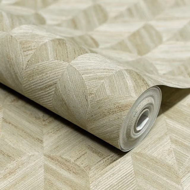 Grandeco Boutique Amber Art Deco Geo Embossed Wallpaper in Sage Green