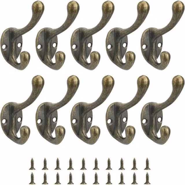 VOGREX 10-Piece Vintage Wall Mounted Zinc Alloy Coat Hooks in Bronze
