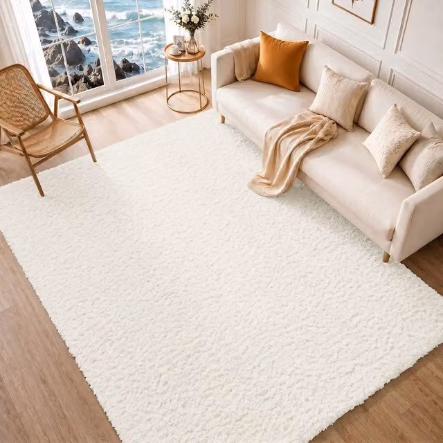 Livabliss Moda Shag Plush Pile Living Room and Bedroom Rug in Cream, W: 120 cm, L: 180 cm