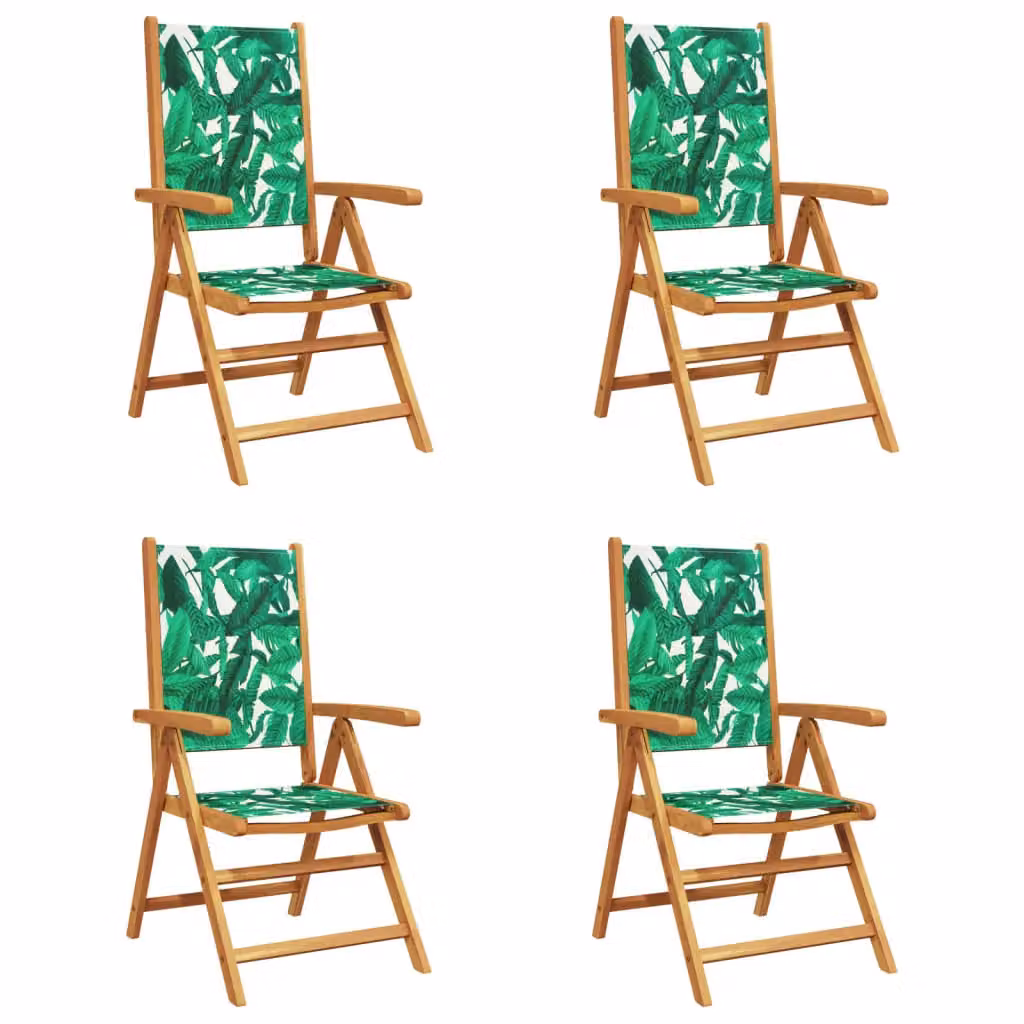 Berkfield Home Set of 4 Reclining Garden Chairs in Green Fabric and Acacia Wood – 2