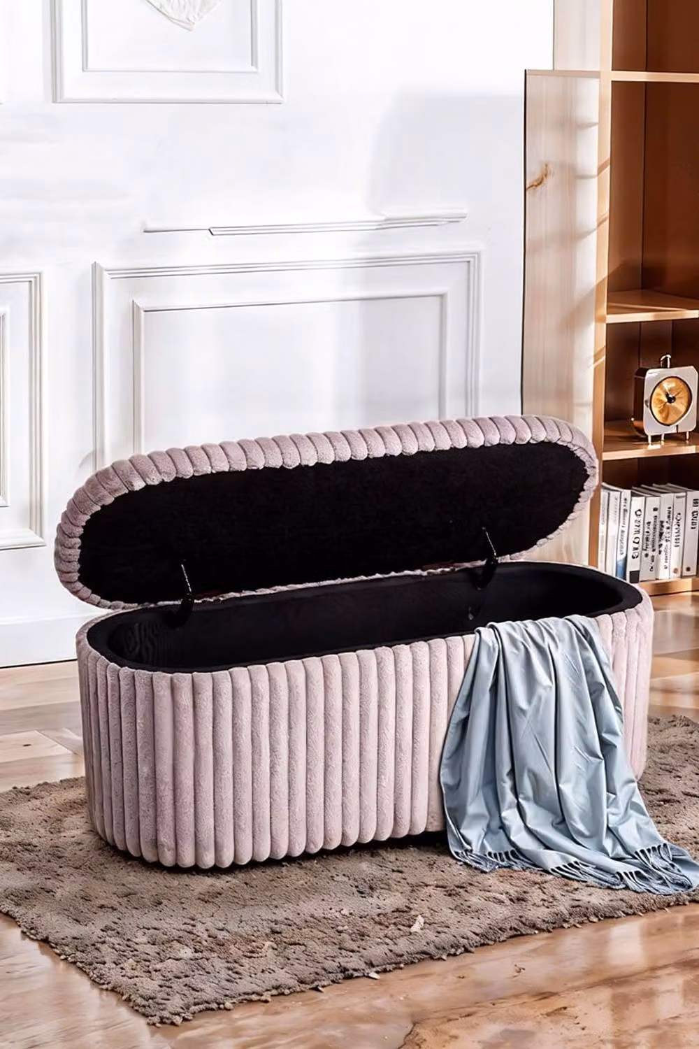 Living and Home Grey Corduroy Upholstered Storage Bench – 2