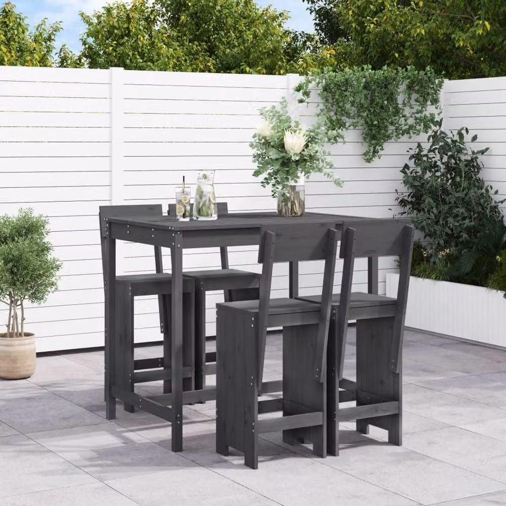 Berkfield Home Beautiful 5 Piece Grey Solid Wood Pine Garden Bar Set – 1