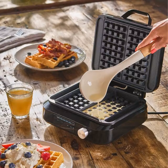 Cooks Professional Digital Dual Waffle Maker with Non-Stick Plates, Black and Silver