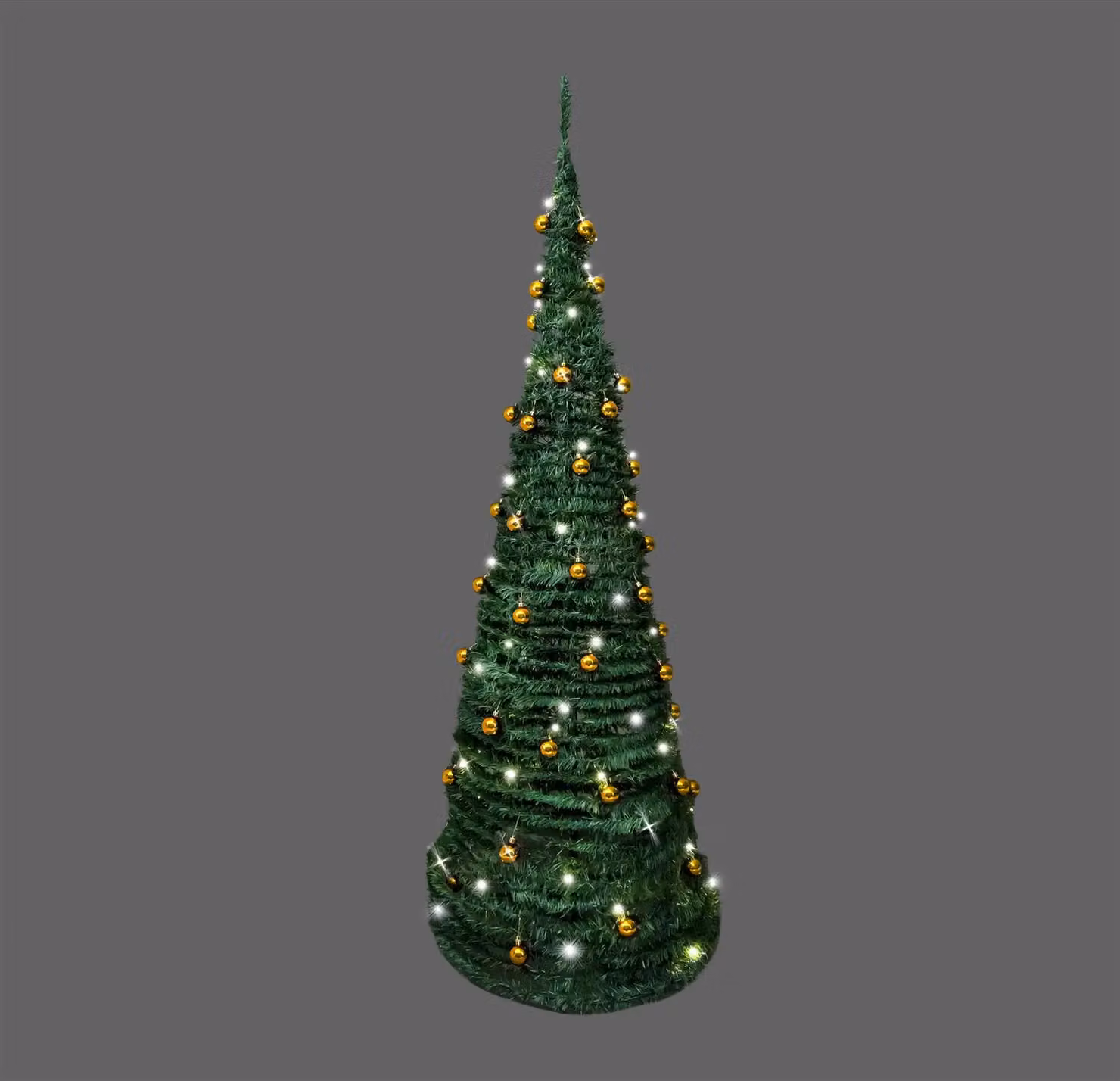 Shatchi 4ft Prelit Pop Up Christmas Tree with Warm White LED Lights and Gold Baubles in Green – 4