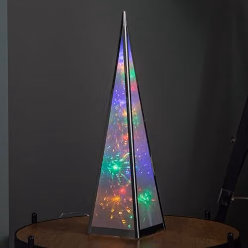 Samuel ALEXANDER Silver Light up Holographic Christmas Pyramid Decoration with Multi-Coloured LEDs, Height: 45 cm