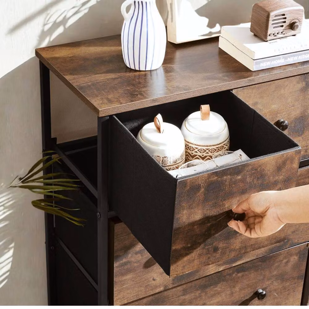 Pirlo Plush Industrial Rustic Brown Chest with 5 Fabric Drawers – 3