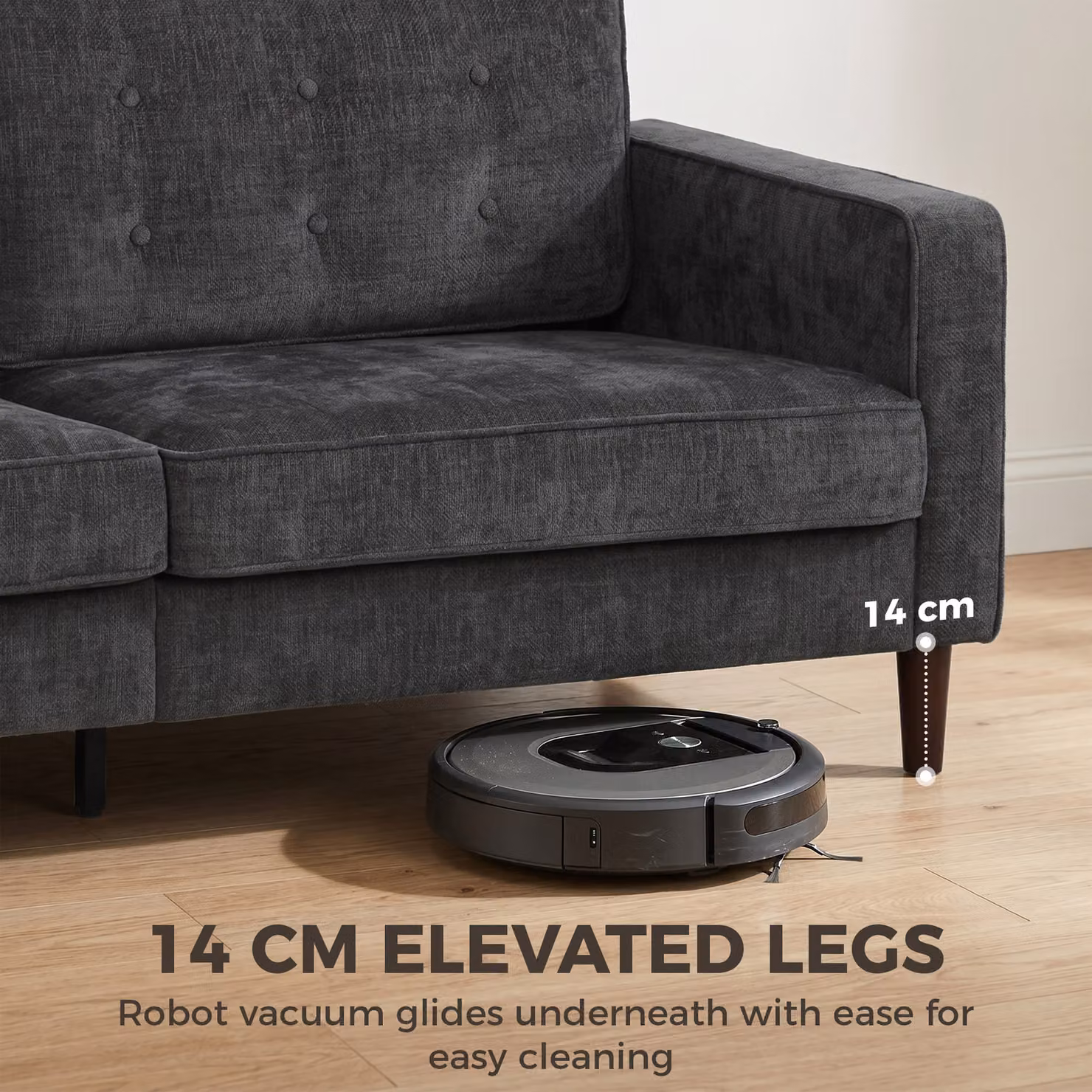 HOMCOM 3 Seater Button Tufted Velvet Sofa in Grey with Wood Legs – 6