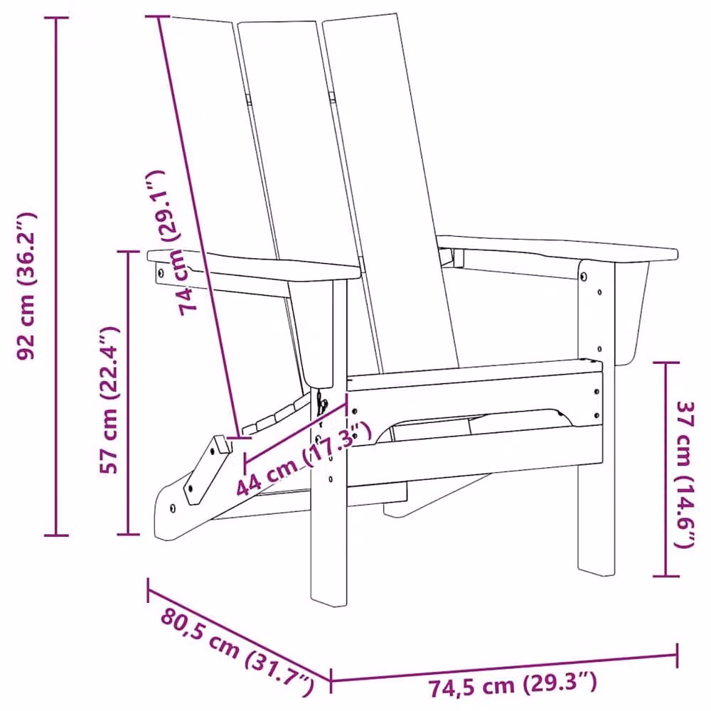 Berkfield Home Modern Folding Adirondack Chair in Black, W/D/H: 74.5 x 80.5 x 90 cm – 9