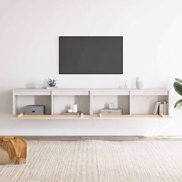Berkfield Home Set of 2 White Solid Wood Pine Wall Cabinets W/D/H: 100 x 30 x 35 cm