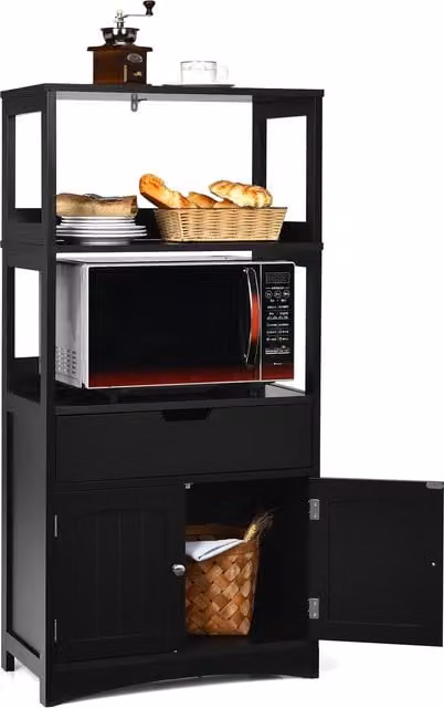 Costway Modern Black Floor Storage Cabinet with Internal Drawers and Shelves