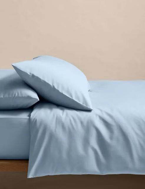 M&S Stay Cool Lyocell Rich Bedding Set, Dusty Blue, W: 140 cm, L: 200 cm