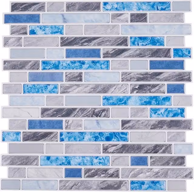 Livingandhome 10-Piece Self-Adhesive Abstract Marble Effect Wall Tile Stickers, Multicoloured and Blue