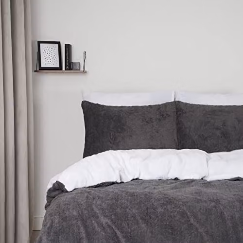 Brentfords Reversible Teddy Fleece Duvet Cover and Pillowcase Set, Anthracite and White, 260 x 220 cm – 6