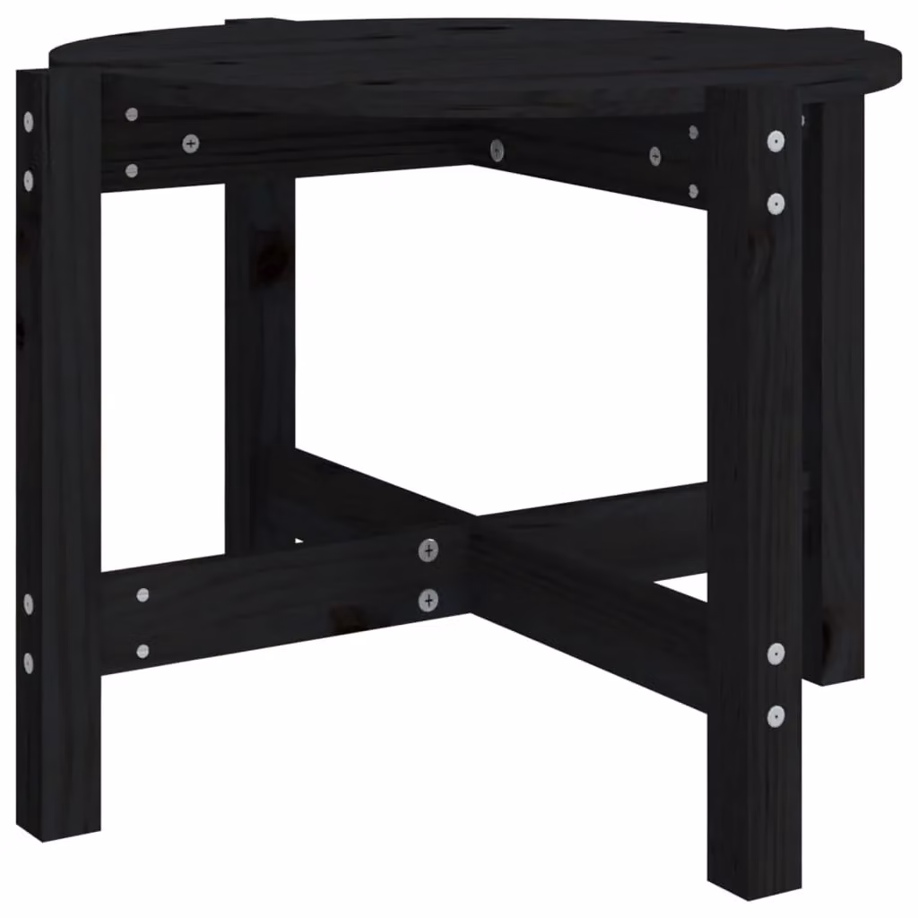 Berkfield Home Black Round Solid Pine Wood Coffee Table W: 62.5 cm, H: 45 cm – 2