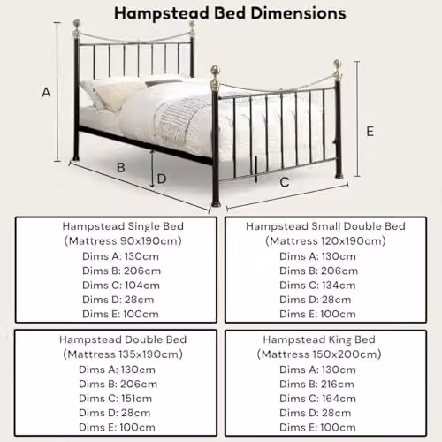 OAT Home Hampstead Victorian Metal Bed Frame, Black, W/D/H: 150 x 200 x 130 cm – 2
