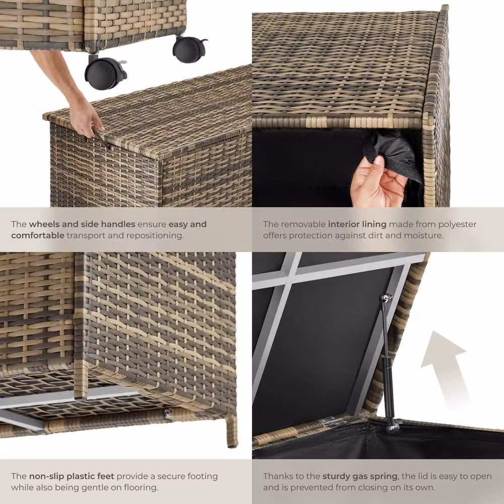 tectake Kuusamo Large Storage Box in Natural Rattan with Aluminium Frame and Casters – 5