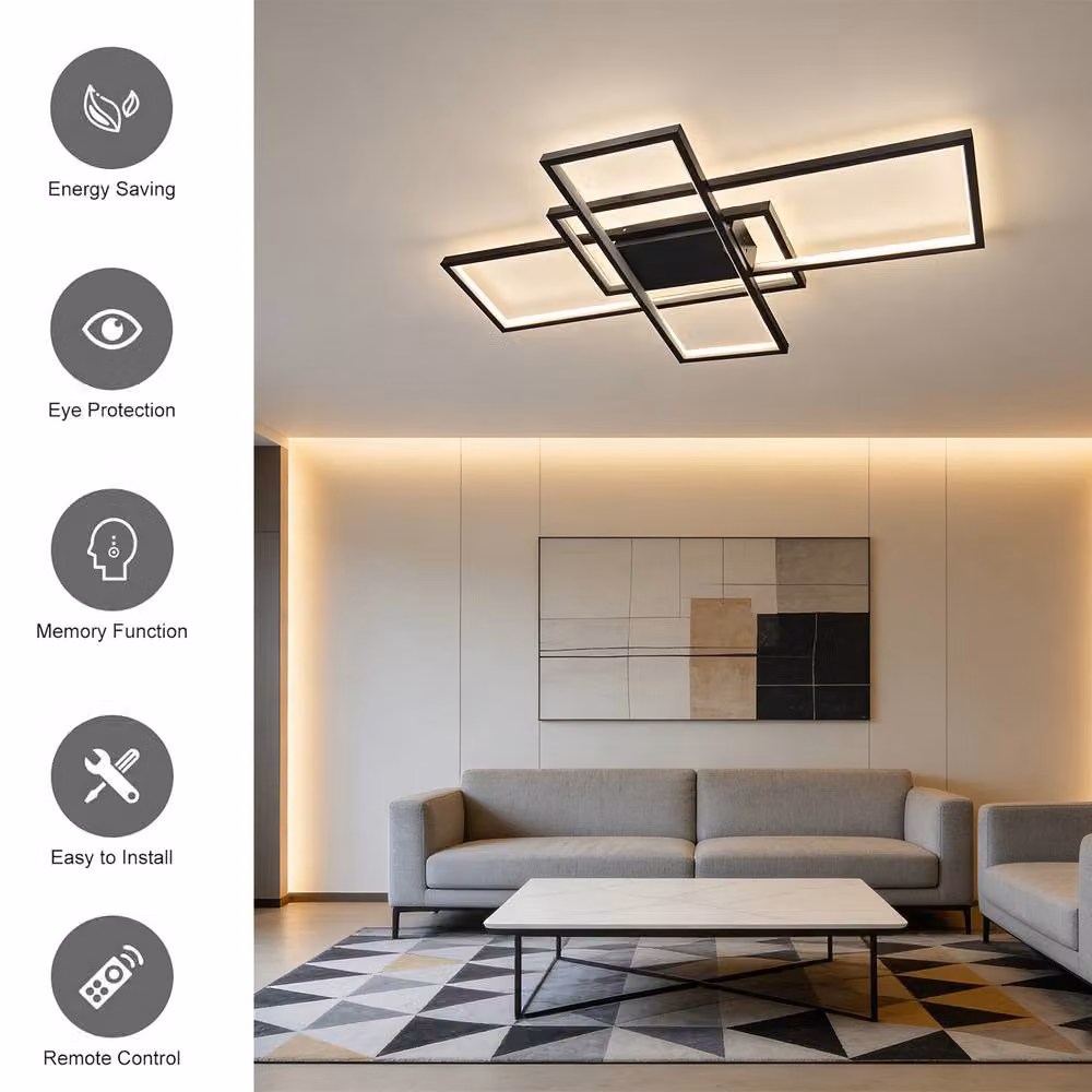 INMTFEI Black Modern Geometric LED Ceiling Light, Dimmable with Remote Control – 4