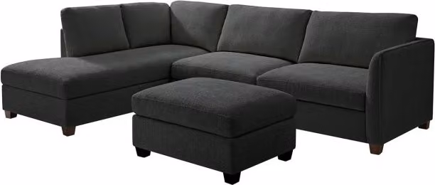 TGC Brittany Dark Grey Chenille Fabric Left Hand Corner Sofa with Matching Ottoman