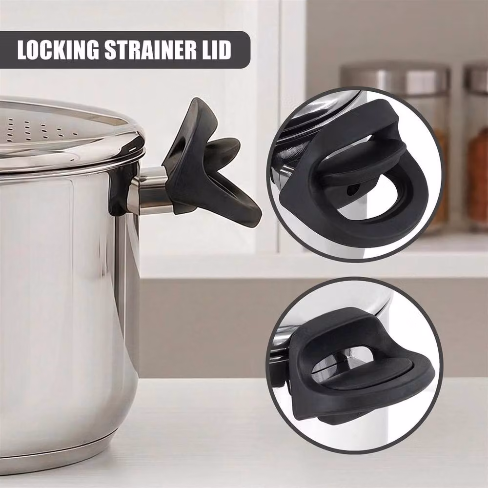 EONLION Stainless Steel Pasta Pot with Strainer Lid in Silver – 3