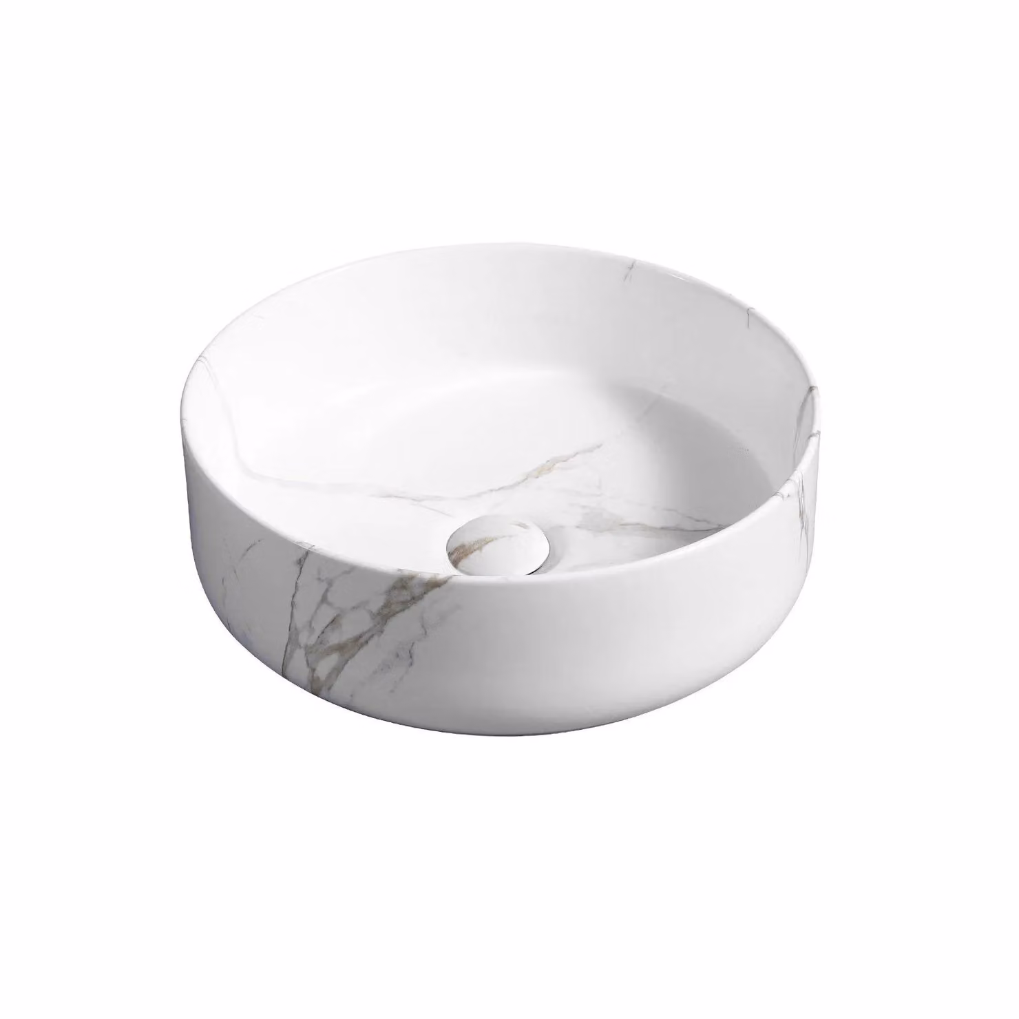 Limoge 7844 Ceramic Round Countertop Basin in White Marble Effect, Diameter: 35 cm – 2