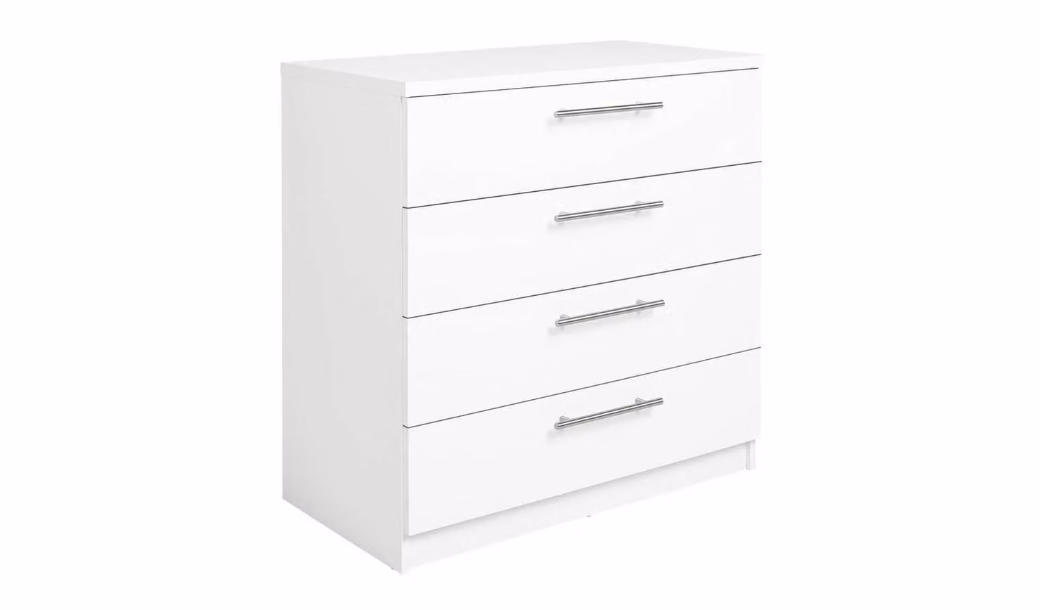 Brisbane 4 Drawer Chest White and Silver Modern Bedroom Storage Organiser W/D/H: 75 x 40 x 74 cm