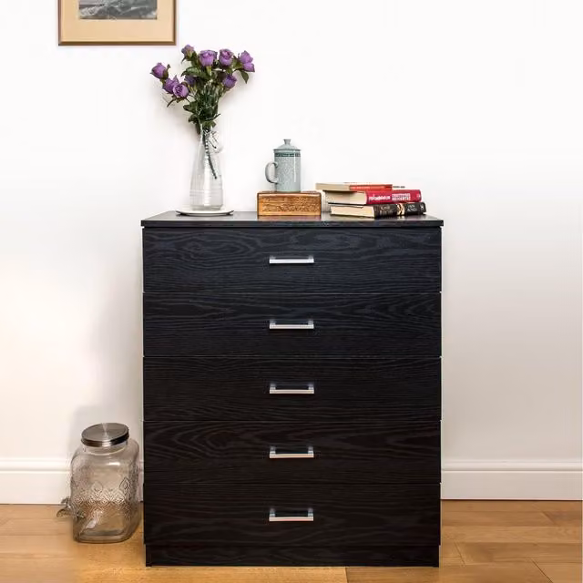 Home Treats Modern Black Wooden Chest of Drawers