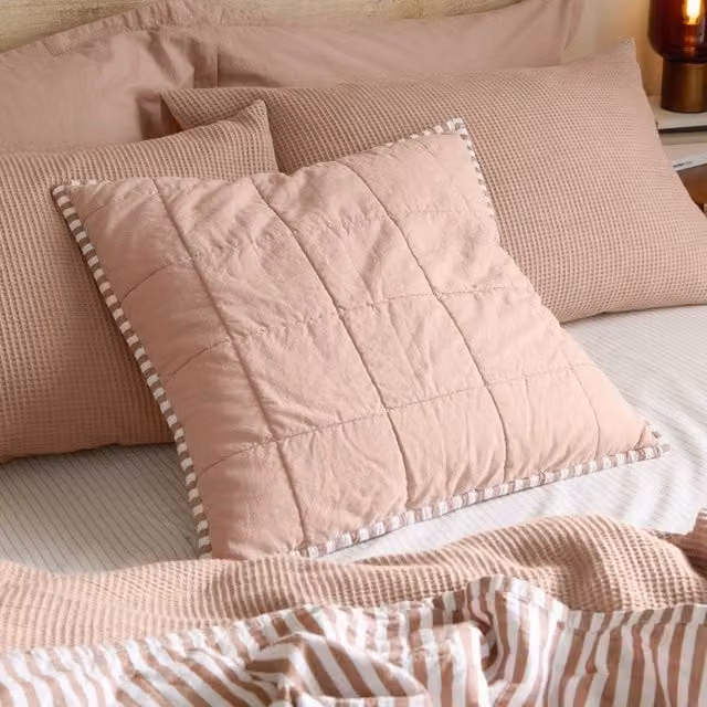 Yard Hebden Striped Square Cotton Cushion in Beige and Multicolour, W/D/H: 55 x 55 x 55 cm